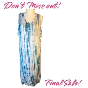 Lane Bryant blue/Teal/white tie-dye maxi cold shoulder dress 18/20 LB026